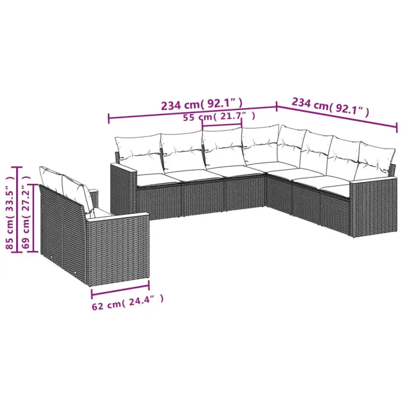 Loungebank set voor tuin of terras in zwart gepoedercoat staal - Tuinsets
