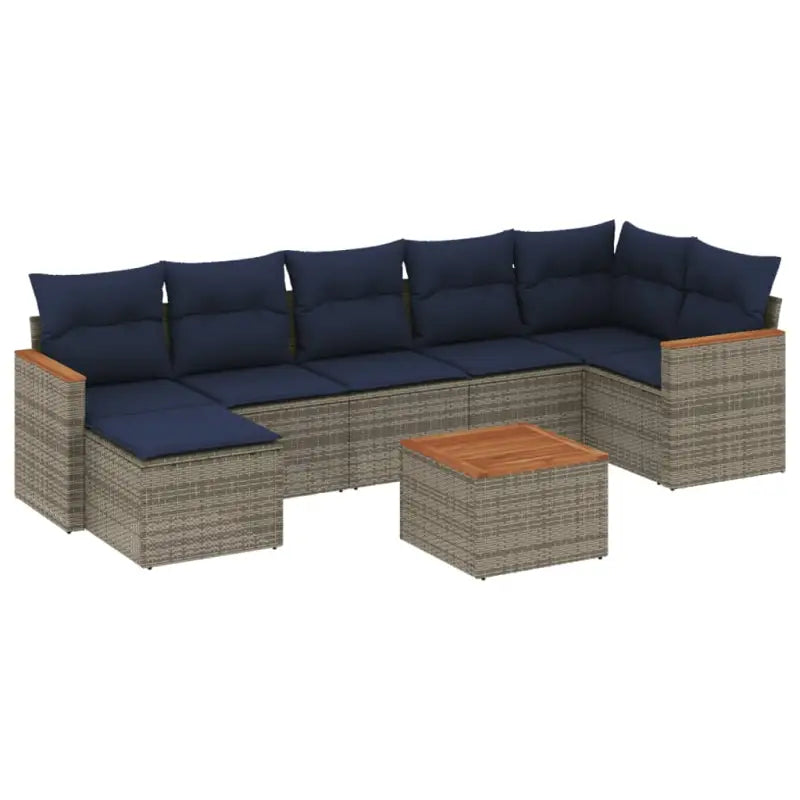 Loungebank set voor tuin van grijs materiaal met gepoedercoat staal - grijs en marineblauw / Met tafel - Tuinsets
