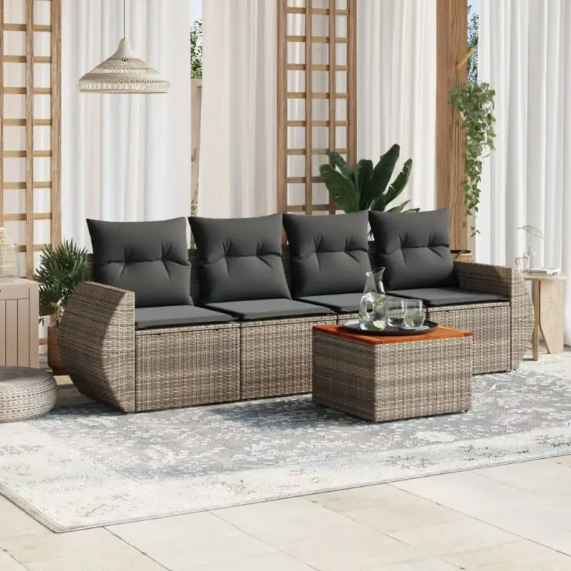 Loungebank tuinset van beige materiaal en gepoedercoat staal met afmetingen - Grijs - Tuinsets