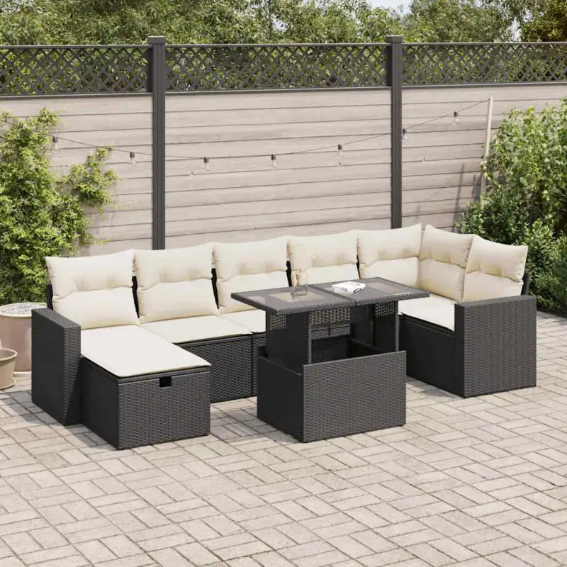 Loungebank tuinset van gepoedercoat staal met waterdichte tas - Zwart en crème / met opbergruimte - Tuinsets