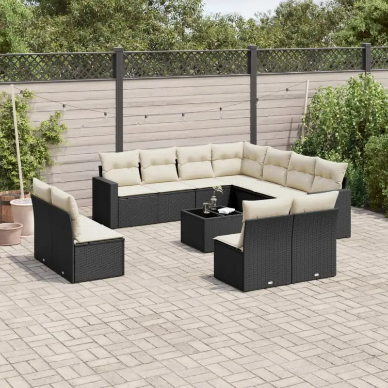 Loungebank van beige materiaal en gepoedercoat staal voor tuinmetragings - Zwart en crème / Met tafel - Tuinsets