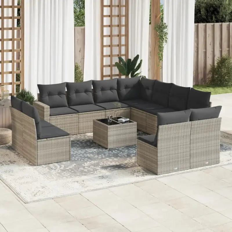 Loungebank van beige materiaal en gepoedercoat staal voor tuinmetragings - Lichtgrijs / Met tafel - Tuinsets