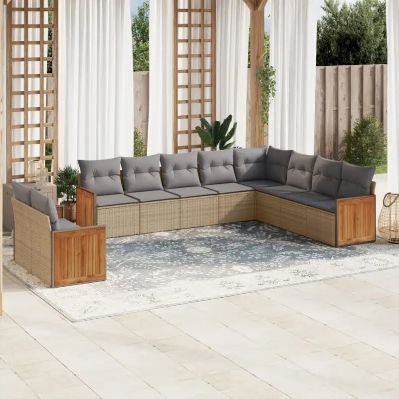 Loungebank van beige materiaal en gepoedercoat staal voor buiten - Beige en grijs / Zonder tafel - Tuinsets