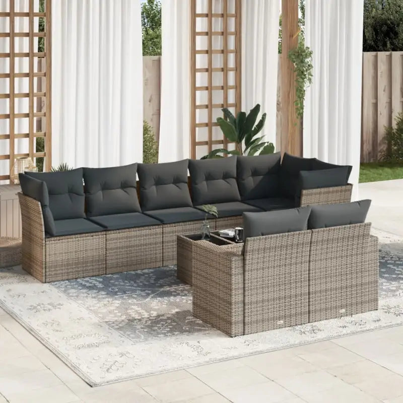 Loungebank van beige materiaal en gepoedercoat staal voor tuin of terras - Grijs / Met tafel - Tuinsets