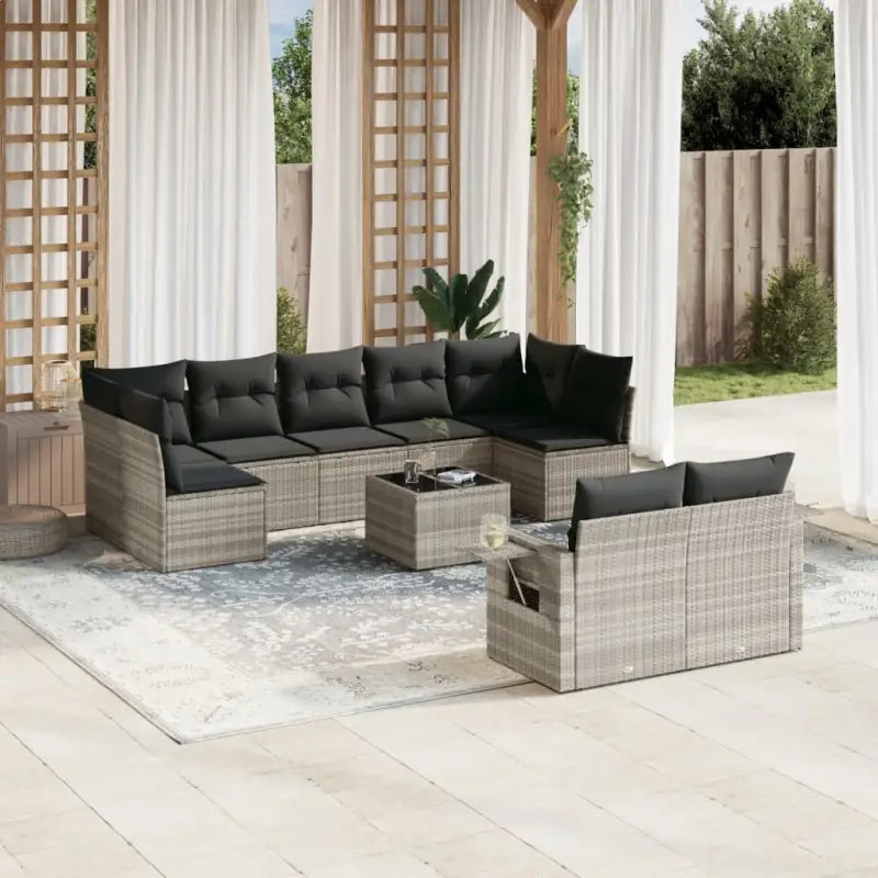 Loungebank van beige materiaal en gepoedercoat staal voor tuin of terras - Lichtgrijs en donkergrijs / Met tafel