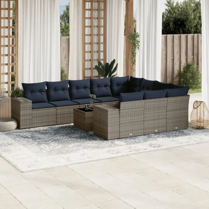 Loungebank van bruin materiaal met waterdichte zak en gepoedercoat staal - Grijs / Met tafel - Tuinsets