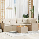 Loungebank van gemengd beige materiaal voor tuin of terras - beige en crèmekleurig / hoek + 2x midden + Tafel - Tuinsets