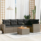 Loungebank van gemengd beige materiaal voor tuin of terras - grijs en donkergrijs / hoek + 2x midden + Tafel - Tuinsets