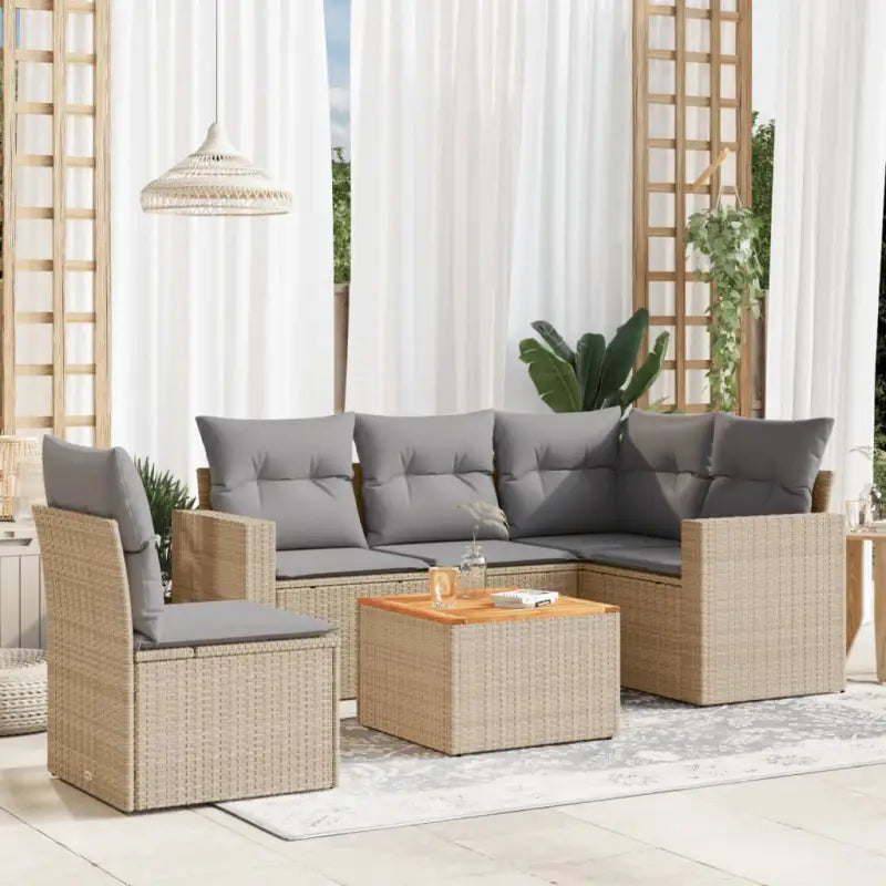 Loungebank van gemengd beige materiaal voor tuin of terras - beige mix en grijs / Tafel + hoek + 2x midden - Tuinsets