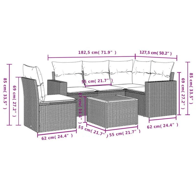 Loungebank van gemengd beige materiaal voor tuin of terras - Tuinsets