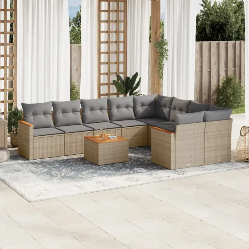 Loungebank van gepoedercoat staal met beige materiaal voor tuin en terras - Gemengd beige / Met tafel - Tuinsets
