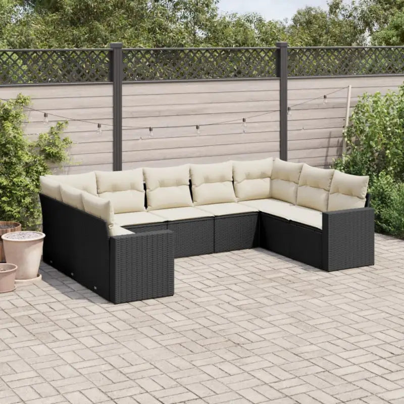 Loungebank van gepoedercoat staal met beige materiaal voor tuin of terras - Zwart en crème / Zonder tafel - Tuinsets