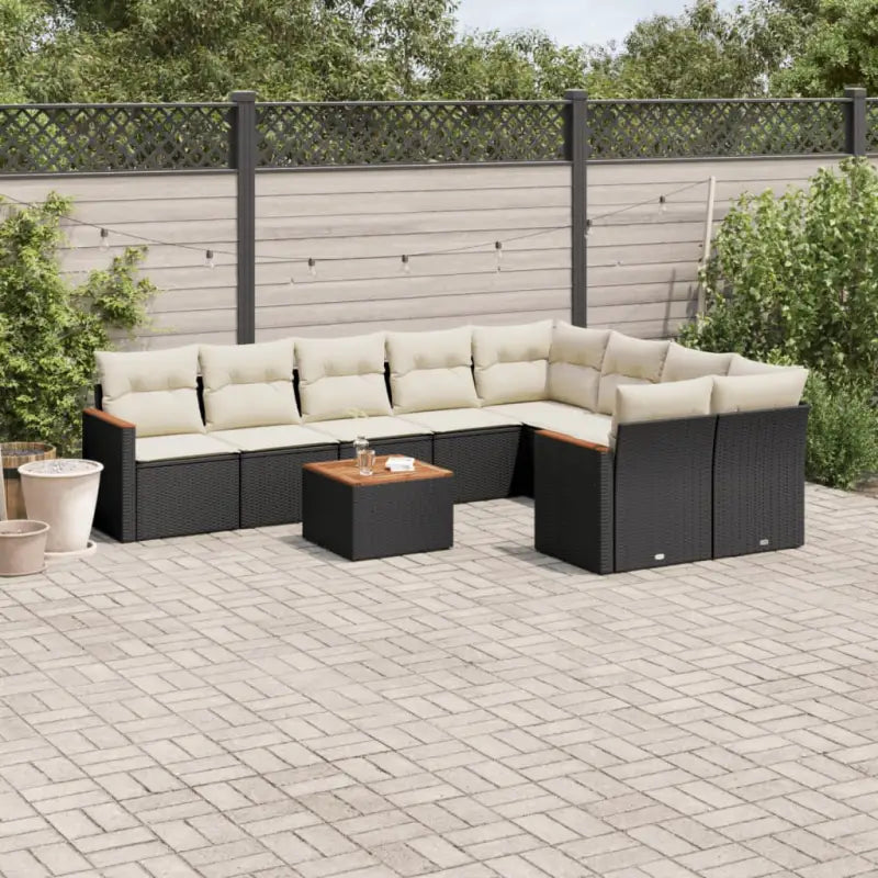 Loungebank van gepoedercoat staal met beige materiaal voor tuin en terras - Zwart en crème / Met tafel - Tuinsets