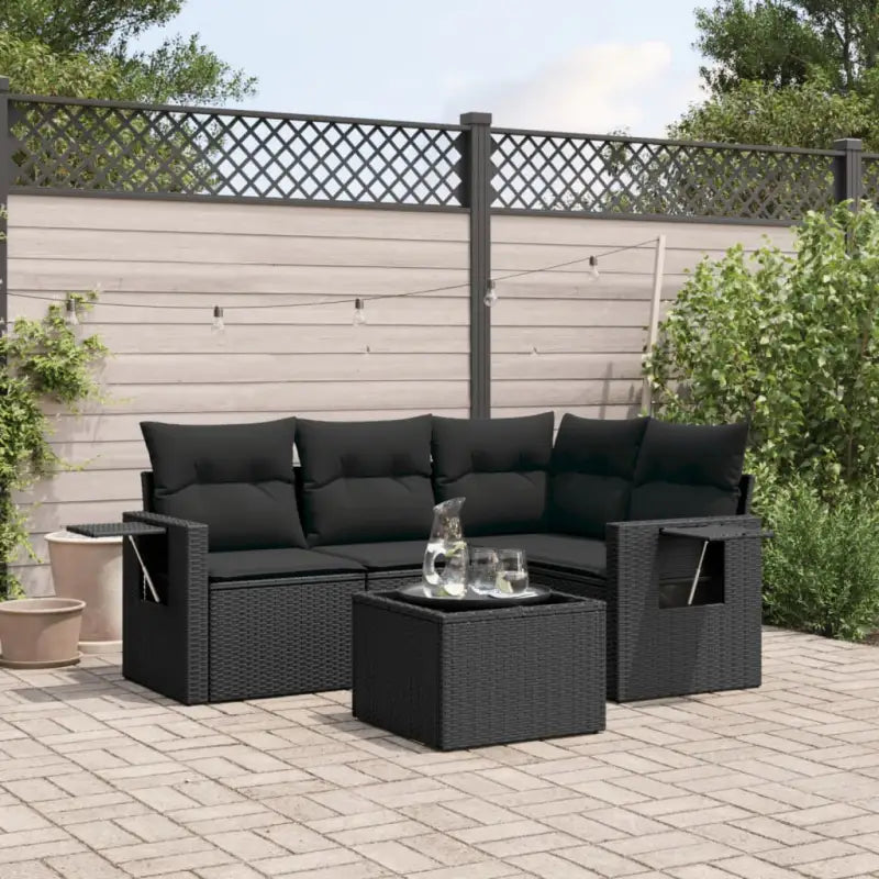 Loungebank van gepoedercoat staal voor buiten met grijs materiaal - Zwart / Met tafel - Tuinsets