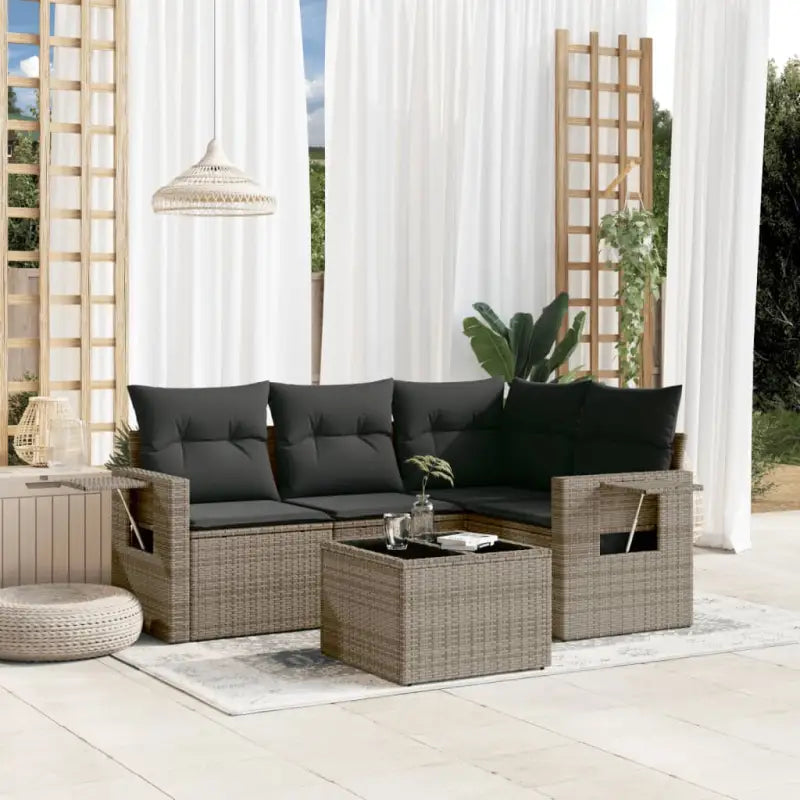 Loungebank van gepoedercoat staal voor buiten met grijs materiaal - Grijs / Met tafel - Tuinsets