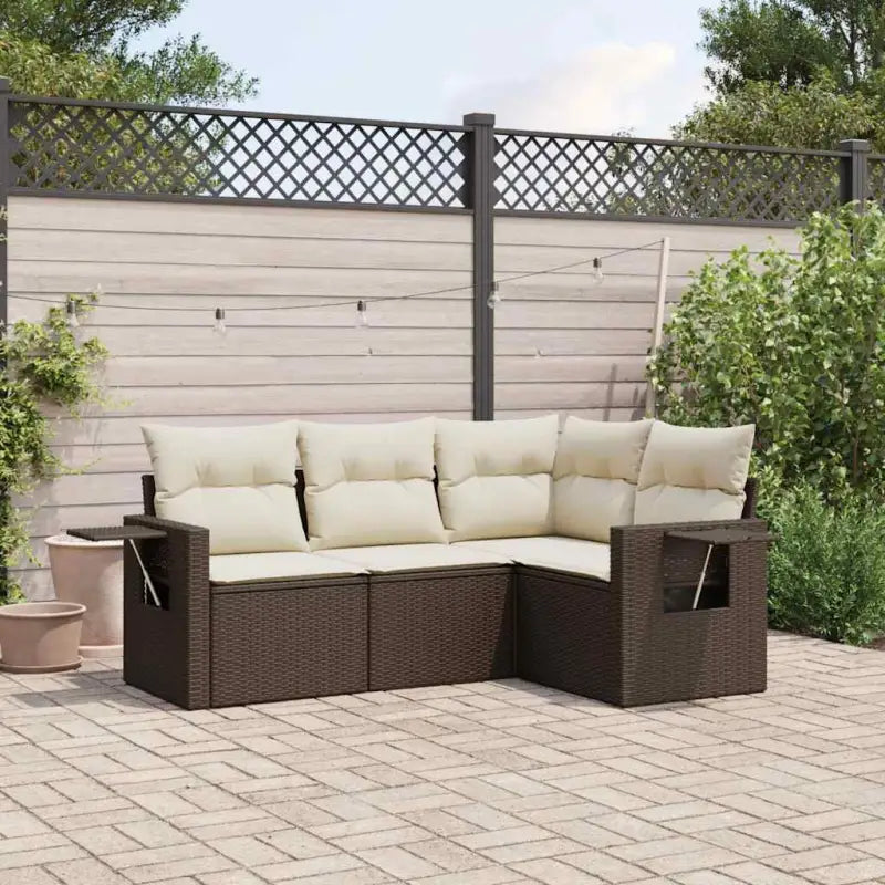 Loungebank van gepoedercoat staal voor buiten met grijs materiaal - Bruin en crème / Zonder tafel - Tuinsets