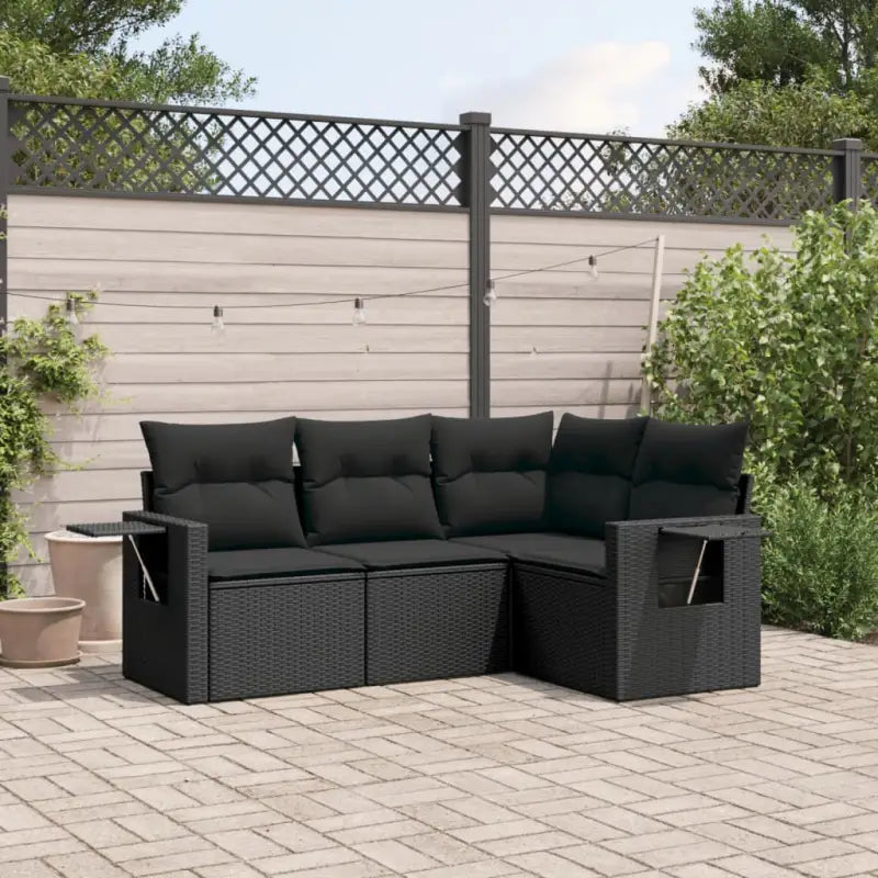 Loungebank van gepoedercoat staal voor buiten met grijs materiaal - Zwart / Zonder tafel - Tuinsets