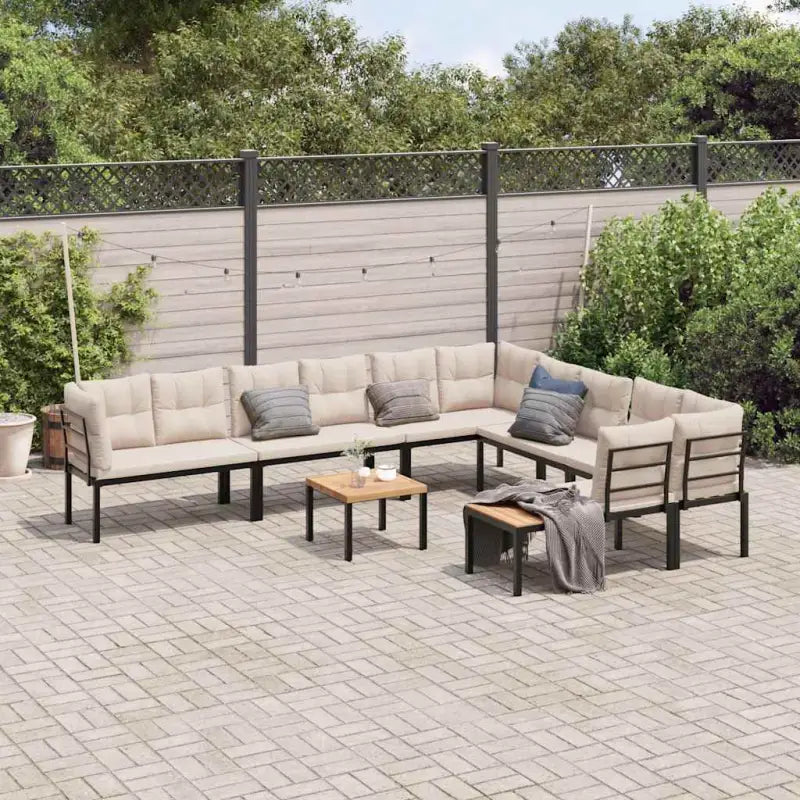 Loungebank van gepoedercoat staal voor tuin en terras afmetingen - Taupe / Met tafel - Tuinsets