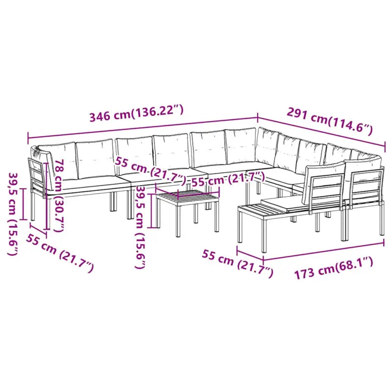 Loungebank van gepoedercoat staal voor tuin en terras afmetingen - Tuinsets
