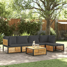 Loungebank van massief acaciahout en gepoedercoat staal voor comfort - Antraciet / 2x hoek + 2x midden + voetensteun