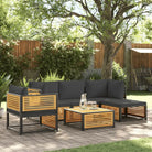 Loungebank van massief acaciahout en gepoedercoat staal voor comfort - Antraciet / 2x hoek + Fauteuil + midden