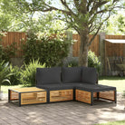 Loungebank van massief acaciahout en gepoedercoat staal voor comfort - Antraciet / hoek + midden + voetensteun + Tafel