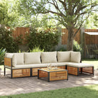 Loungebank van massief acaciahout en gepoedercoat staal voor comfort - Crème / 2x hoek + 2x midden + voetensteun