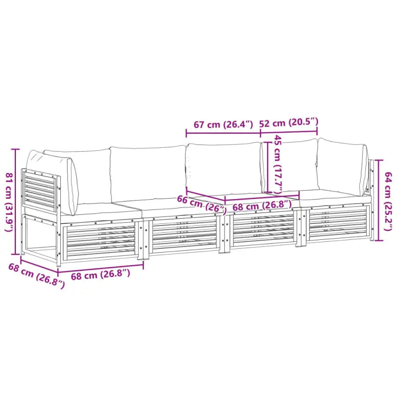 Loungebank van massief acaciahout en gepoedercoat staal voor comfort - Tuinsets