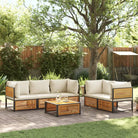 Loungebank van massief acaciahout en gepoedercoat staal voor comfort - Crème / 4x hoek + midden + Tafel - Tuinsets