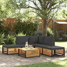 Loungebank van massief acaciahout en gepoedercoat staal voor comfort - Antraciet / hoek + 2x midden + 2x voetensteun