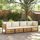 Loungebank van massief acaciahout en gepoedercoat staal voor comfort - Crème / Vierzitsbank - Tuinsets