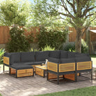 Loungebank van massief acaciahout en gepoedercoat staal voor comfort - Antraciet / 5x hoek + 3x midden + voetensteun