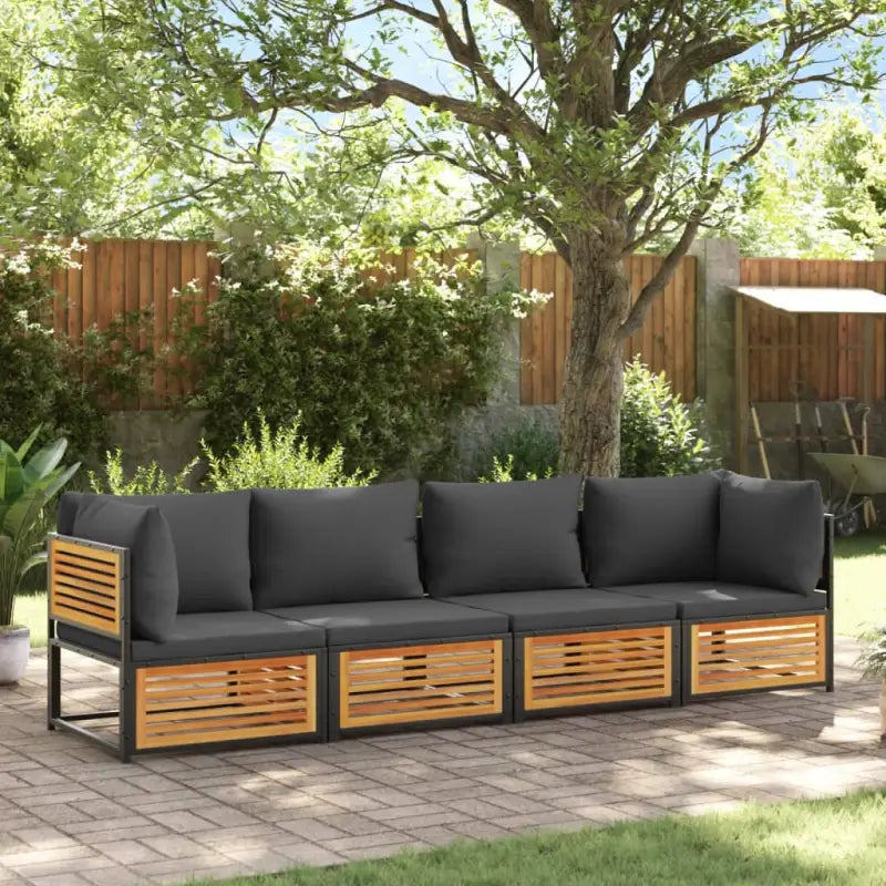 Loungebank van massief acaciahout en gepoedercoat staal voor comfort - Tuinsets