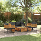 Loungebank van massief acaciahout en gepoedercoat staal voor comfort - Antraciet / 2x hoek + Fauteuil + Tafel - Tuinsets