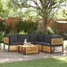 Loungebank van massief acaciahout en gepoedercoat staal voor comfort - Antraciet / 3x hoek + midden + Tafel - Tuinsets