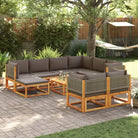 Loungebank van massief acaciahout met kleur per rattan en comfortabele rugkussens - Grijs / 5x hoek + 3x midden