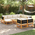 Loungebank van massief acaciahout met kleur per rattan en comfortabele rugkussens - Zwart en crème / 5x hoek + 3x