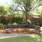 Loungebank van massief acaciahout met kleur per rattan en comfortabele rugkussens - Grijs / 3x hoek + 5x midden + 2x