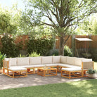 Loungebank van massief acaciahout met kleur per rattan en comfortabele rugkussens - beige en crèmekleurig / 3x hoek