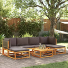 Loungebank van massief acaciahout met kleur per rattan en comfortabele rugkussens - Grijs / 2x hoek + 2x midden + 2x
