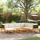 Loungebank van massief acaciahout met kleur per rattan en comfortabele rugkussens - Zwart en crème / 3x hoek + 3x