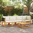 Loungebank van massief acaciahout met kleur per rattan en comfortabele rugkussens - Zwart en crème / 4- seater