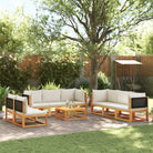 Loungebank van massief acaciahout met kleur per rattan en comfortabele rugkussens - Zwart en crème / 4x hoek + 4x