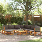 Loungebank van massief acaciahout met kleur per rattan en comfortabele rugkussens - Grijs / 3x hoek + 4x midden