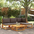 Loungebank van massief acaciahout met kleur per rattan en comfortabele rugkussens - Grijs / hoek + 2x midden