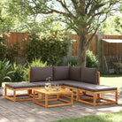Loungebank van massief acaciahout met kleur per rattan en comfortabele rugkussens - Grijs / hoek + 2x midden + 2x