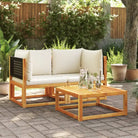 Loungebank van massief acaciahout met kleur per rattan en comfortabele rugkussens - Zwart en crème / Tweezitsbank