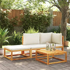 Loungebank van massief acaciahout met kleur per rattan en comfortabele rugkussens - beige en crèmekleurig / hoek