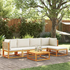 Loungebank van massief acaciahout met kleur per rattan en comfortabele rugkussens - beige en crèmekleurig / 2x hoek