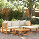 Loungebank van massief acaciahout met kleur per rattan en comfortabele rugkussens - beige en crèmekleurig / 2x hoek